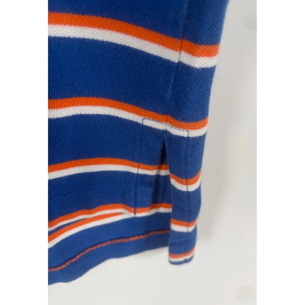 Polo Ralph Lauren Mens Blue Orange‎ Striped Cotton Pique Polo Golf Shirt